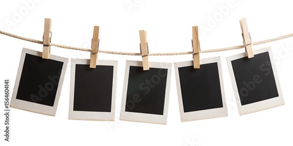 Obraz blank photo frames hanging on rope