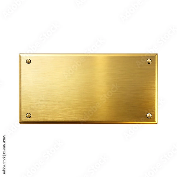 Fototapeta golden shiny blank metal nameplate isolated on transparent white background, clipping path