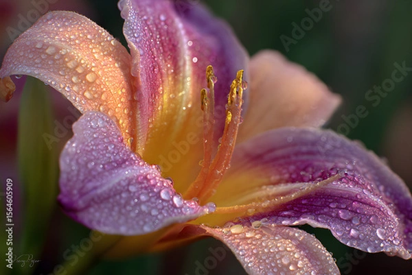 Fototapeta Morning Kiss: A Dew-adorned Petal in Nature's Embrace Capturing the Essence of Simplicity and Elegance