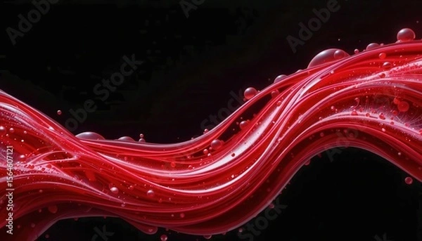 Obraz Digital wallpaper featuring flowing red waves with droplets against a dark background