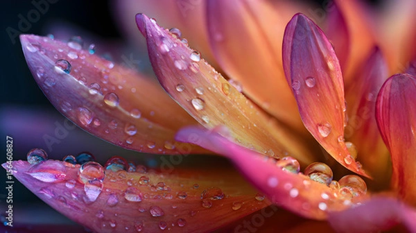Fototapeta Morning Kiss: A Dew-adorned Petal in Nature's Embrace Capturing the Essence of Simplicity and Elegance