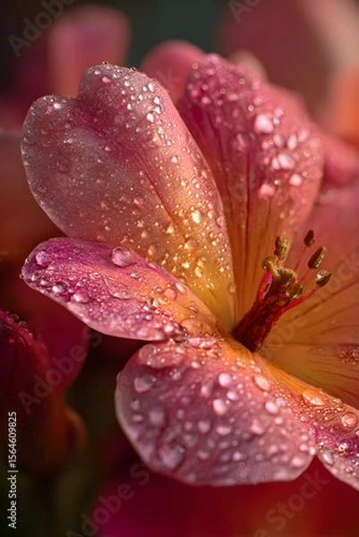 Fototapeta Morning Kiss: A Dew-adorned Petal in Nature's Embrace Capturing the Essence of Simplicity and Elegance