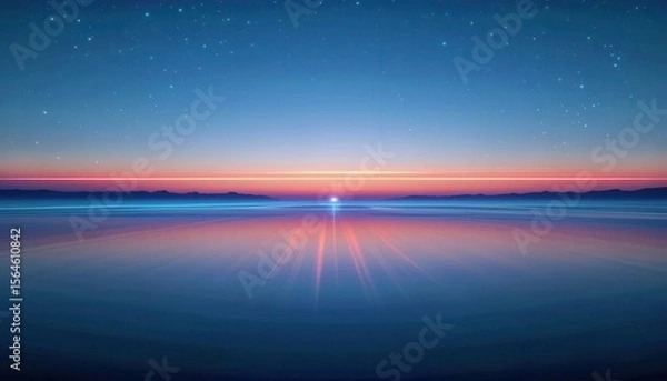 Obraz Stunning sunset over calm water with stars twinkling above in a serene setting