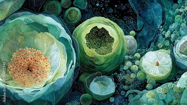 Fototapeta Intricate Vector Art Style Depiction of Cyanobacteria in Detail