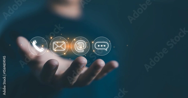 Fototapeta icon for call, phone, message, and email for customer service. Contact Us Concept, help from support of corporate business. Contact and communicate with clients on internet online