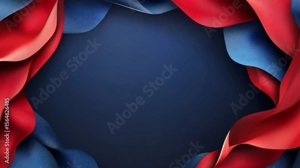 Obraz Elegant Red and Blue Fabric Frame on Dark Blue Background Design