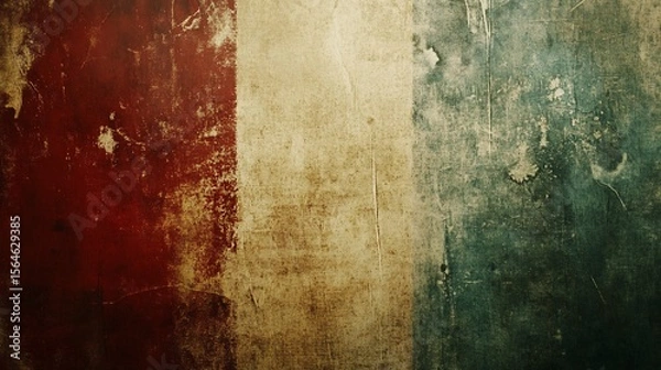Obraz Vintage Distressed Tricolor Texture with Red, Beige and Green Stripes