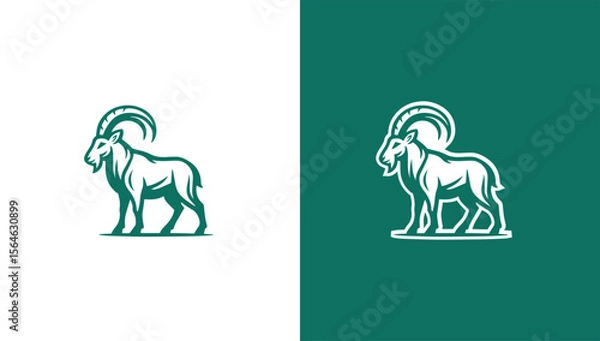Fototapeta Full body mountain goat silhouette logo in minimalist vector style, generative ai