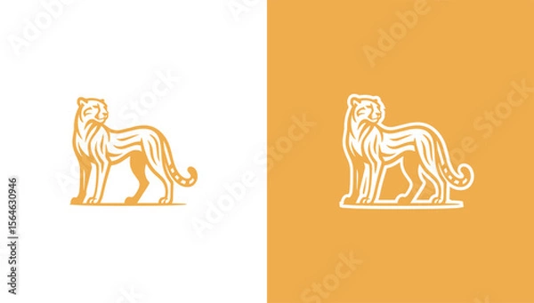 Fototapeta Full body cheetah silhouette logo in minimalist vector style, generative ai