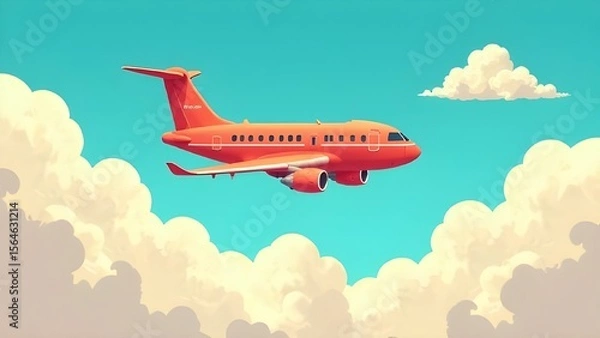 Obraz Colorful aircraft soaring through a bright sky with fluffy clouds at twilight