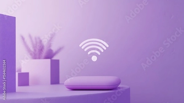 Obraz Wireless internet router with a strong signal in a minimal purple setting