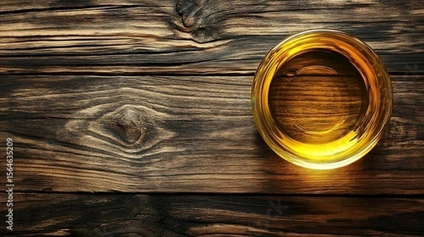 Obraz Golden beverage shimmers in a glass on rustic dark wood grain surface
