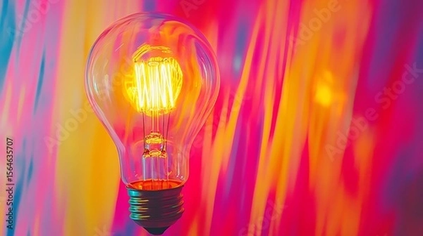 Obraz Glowing vintage bulb illuminates vibrant colors, a symbol of creativity and innovation