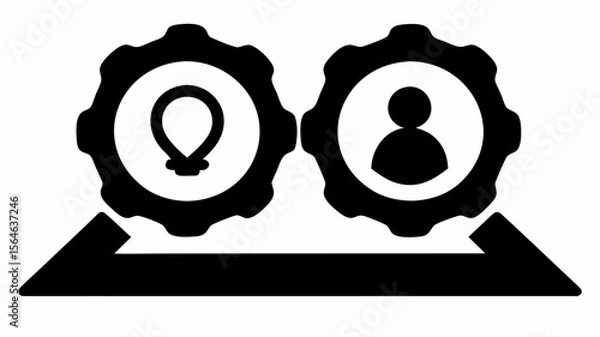 Fototapeta Two gears containing gender symbols connected by a triangle shape on a white background image view