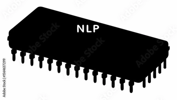 Fototapeta Illustration of a black integrated circuit chip with the letters nlp on it in a white background view