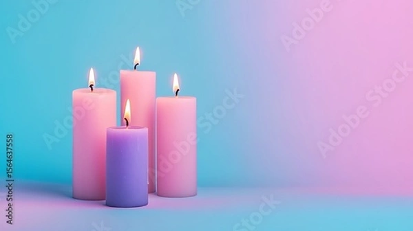 Obraz Lit candles provide a peaceful ambiance with their soft glow and vibrant pastel colors