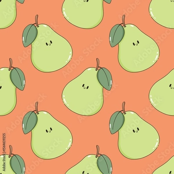 Fototapeta kawaii pear cartoon seamless repeat pattern