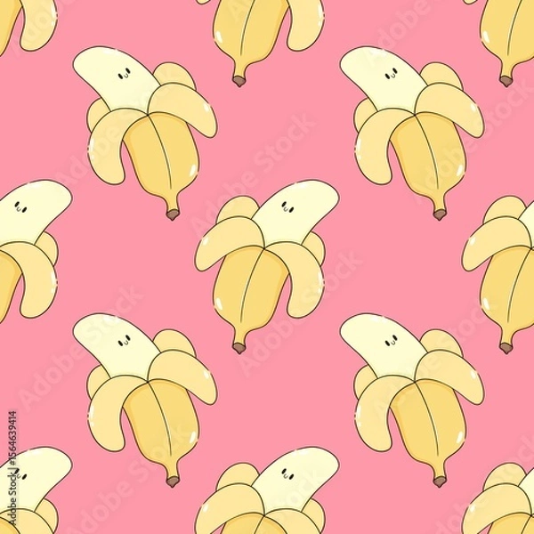 Fototapeta kawaii banana cartoon seamless repeat pattern