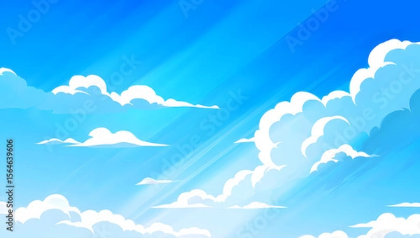 Fototapeta Sky of Dreams: A vibrant azure canvas adorned with fluffy white clouds, painted by the radiant sunlight, evoking a sense of freedom and limitless potential.