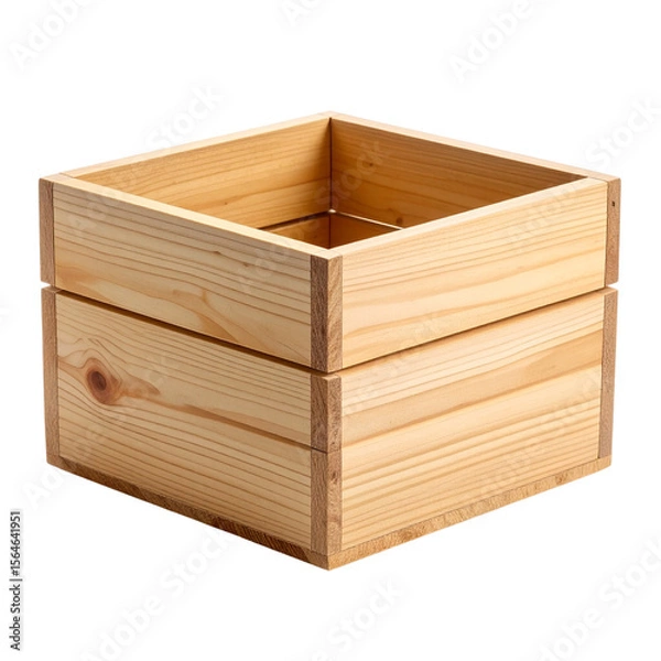 Fototapeta Wooden crate box storage container wood pine rustic empty open top on transparent background
