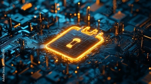 Fototapeta Cybersecurity Technology: Glowing Key on Circuit Board Represents Data Protection