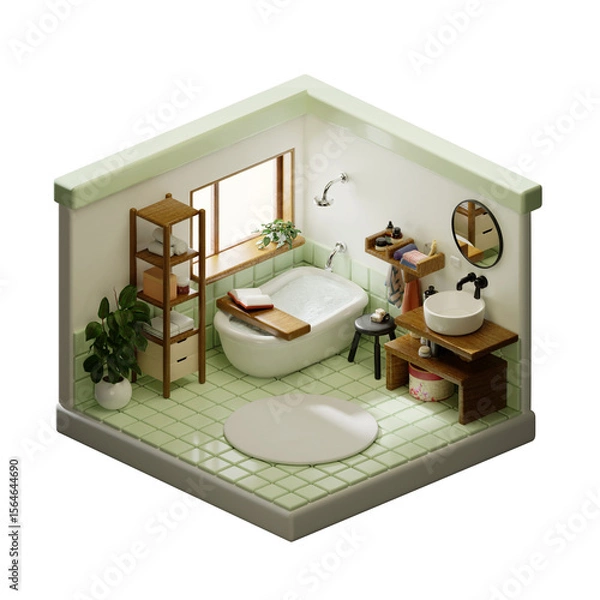 Fototapeta Wellness and relaxation in a minimalistic bathroom design. 3D render illustration