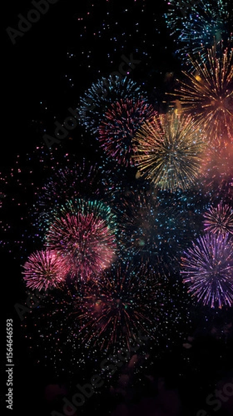 Obraz Bright colorful fireworks bursting over a dark backdrop illuminating the festive night sky with vibrant light and joyful celebration