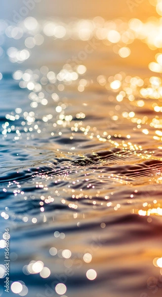 Fototapeta Glistening water ripples reflect sunlight in a mesmerizing display of bokeh, capturing the serene beauty of nature's fluid movements.