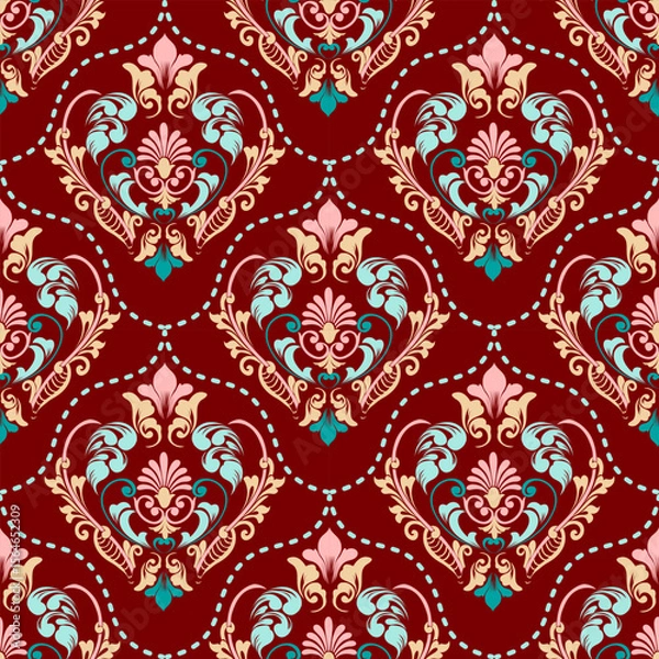 Obraz Seamless red damask pattern with detailed floral elements, ideal for classic and timeless design projects.
