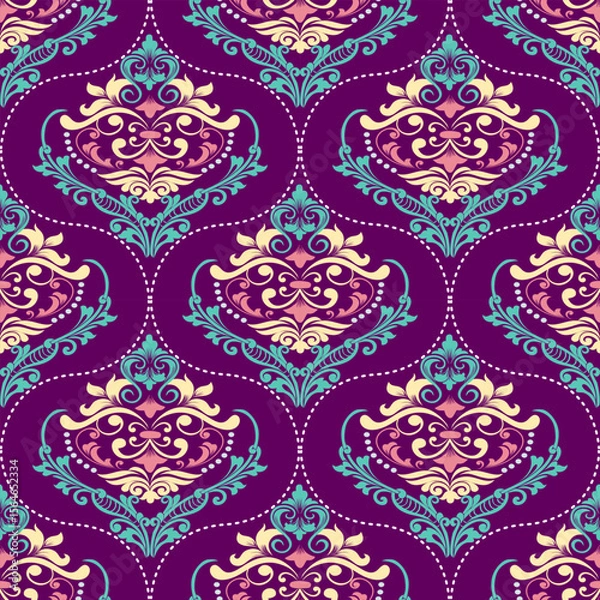 Obraz Seamless vintage damask pattern in purple and blue tones, suitable for sophisticated and artistic designs.