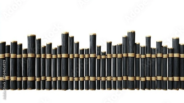 Obraz Sophisticated black bamboo fence illustration set against a stark white background