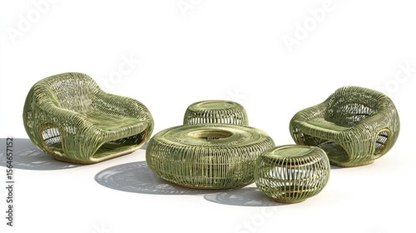 Obraz Elegant wicker furniture set perfect for stylish outdoor spaces and interior design concepts