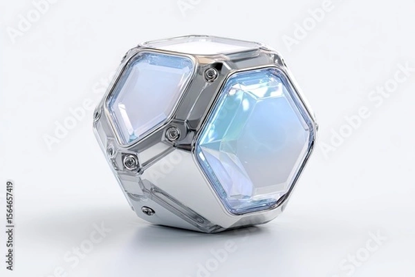 Obraz Futuristic Icosahedron with Iridescent Panels on Clean White Background Capture