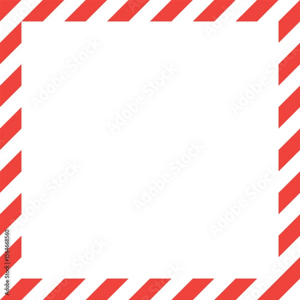 Fototapeta A white square is framed by a bold red and white diagonal striped border, creating a safety or warning design. The center space is left blank for customization.