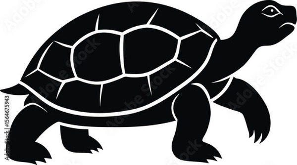 Obraz A detailed black turtle silhouette isolated on white background, a serene nature illustration