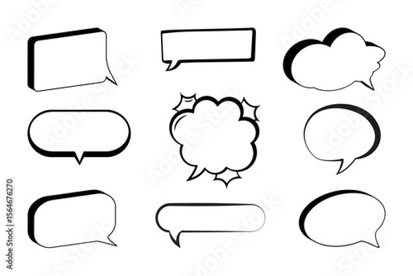 Fototapeta Empty comic speech bubbles set with black halftone shadows. Vintage design, pop art style, retro bubble chat vector.