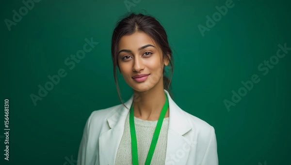 Obraz Bright and minimal portrait of professional Indian woman in healthcare, science or education field