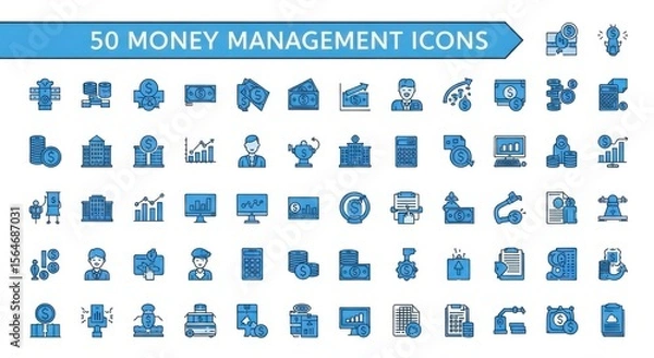 Obraz Collection of Fifty Financial Management Icons for Digital Platforms