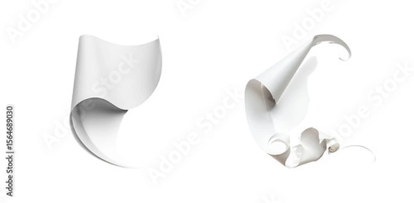 Fototapeta Elegant paper scrolls floating in the void, pristine delicate transparent background  
