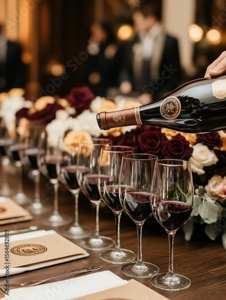 Obraz Close-up of Red Wine Service at a Gala Dinner