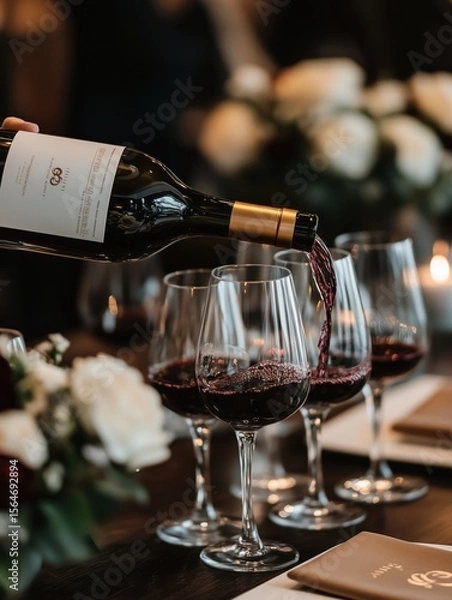 Obraz Close-up of Red Wine Service at a Gala Dinner