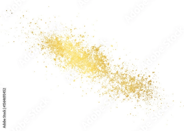 Fototapeta Scattered golden shiny glitter, bright gold sparkles, shimmering particles, isolated on transparent background