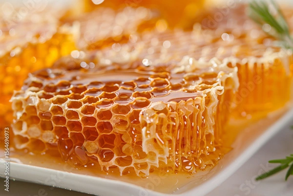 Fototapeta Fresh Honeycomb with Dripping Honey