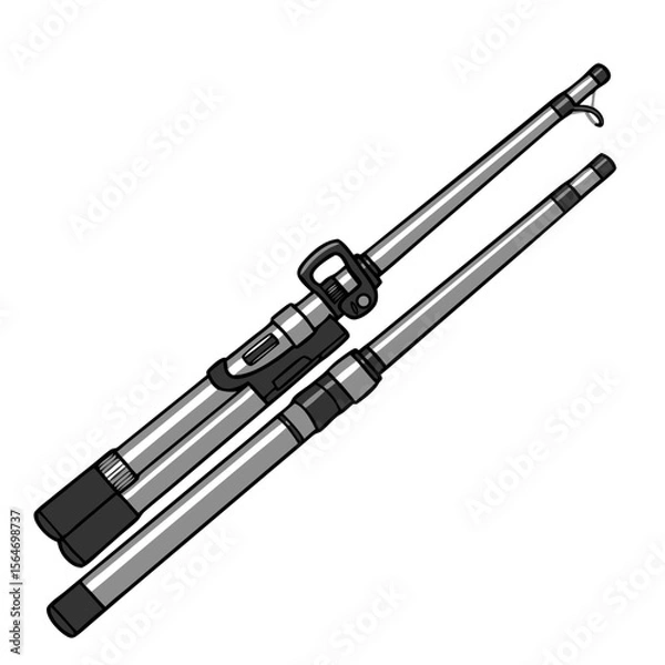 Fototapeta Vector illustration of telescopic fishing rod with folded segments and reel seat, isolated on transparent background
