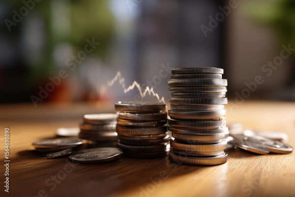 Fototapeta Stack of Coins with Financial Chart