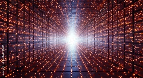 Obraz Abstract glowing digital tunnel leading to bright light