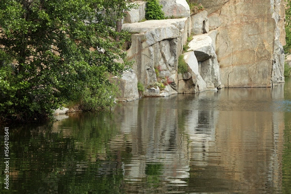 Fototapeta Rock in water of lake in the forest
