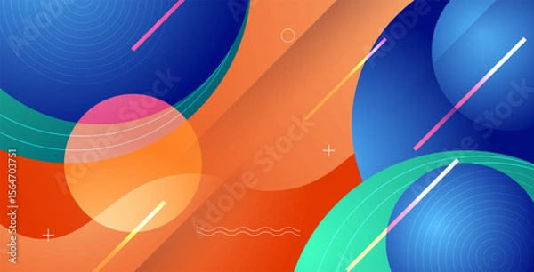Obraz abstract background texture design, bright poster, banner yellow background, pink and blue circle stripes and shapes. eps10 vector