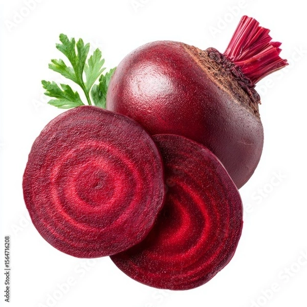 Fototapeta Vibrant beetroot halves artfully arranged and ready to be enjoyed. Their deep colors and intricate patterns make for a delicious and healthy addition to any meal