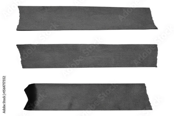 Fototapeta Black adhesive tape paper. wrinkle matte masking tape sticker, Torn pieces adhesive tape set on transparent background . Template mock up for for labels, text. realistic design element, isolated PNG